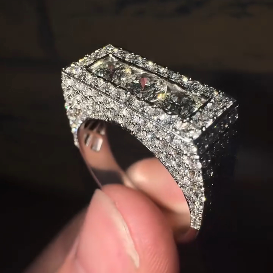 18ct Round Cut Diamond Sterling Silver Handmade Men's Ring