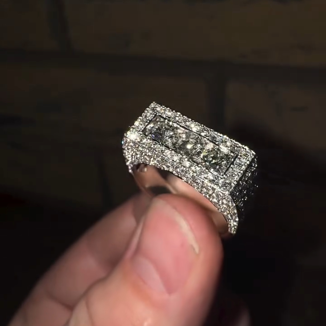 18ct Round Cut Diamond Sterling Silver Handmade Men's Ring