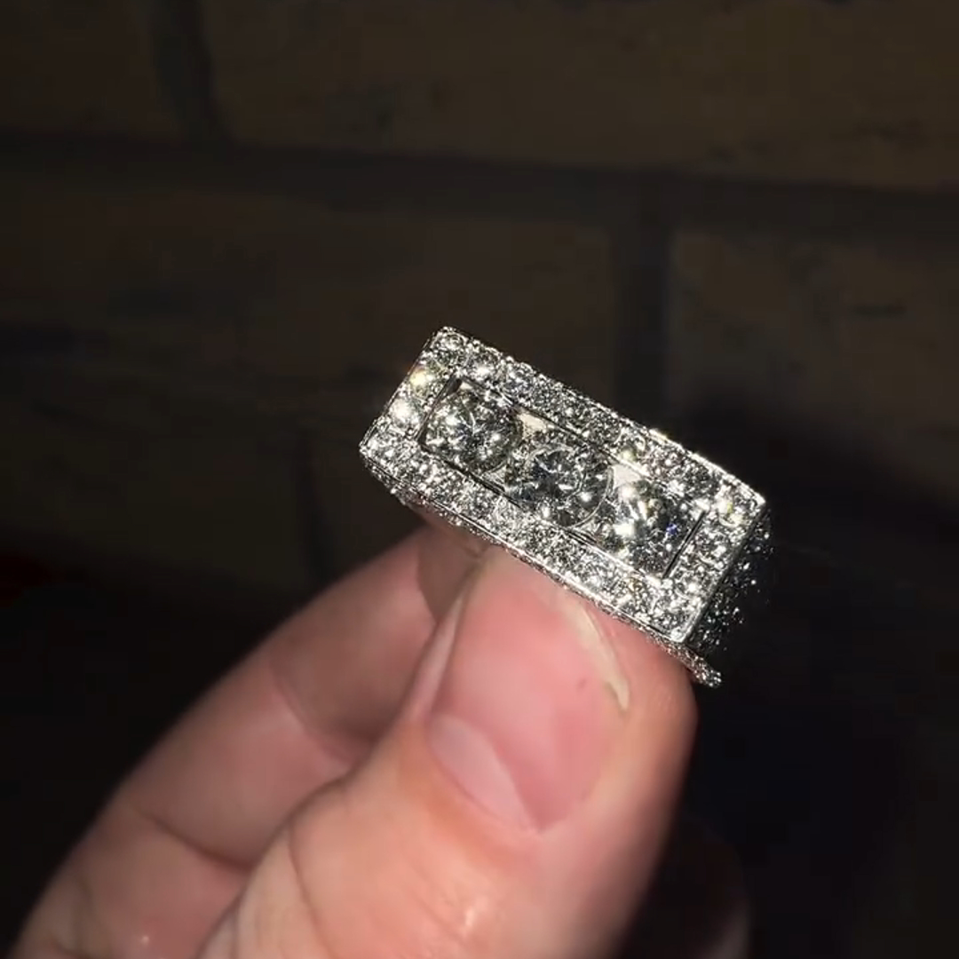 18ct Round Cut Diamond Sterling Silver Handmade Men's Ring