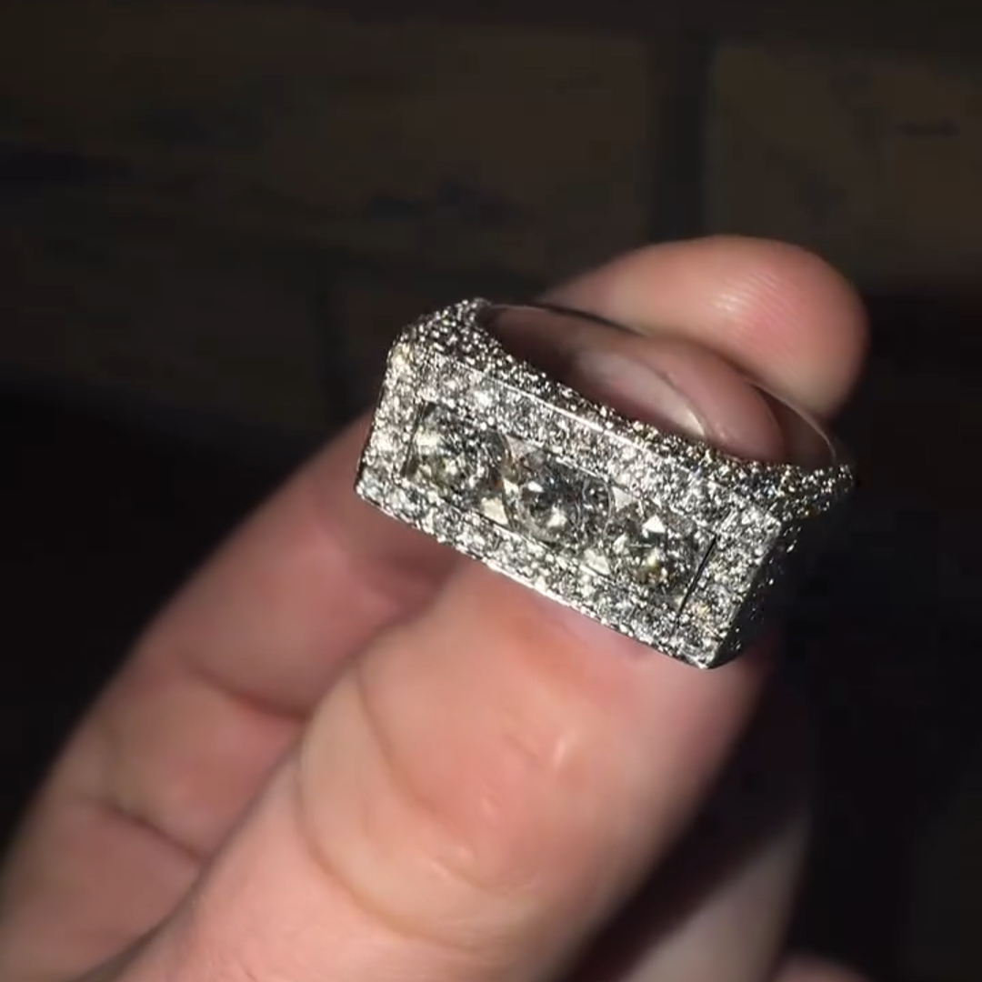 18ct Round Cut Diamond Sterling Silver Handmade Men's Ring