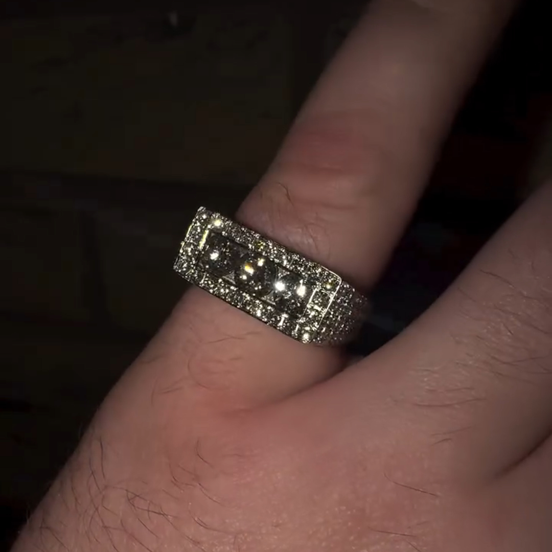 18ct Round Cut Diamond Sterling Silver Handmade Men's Ring