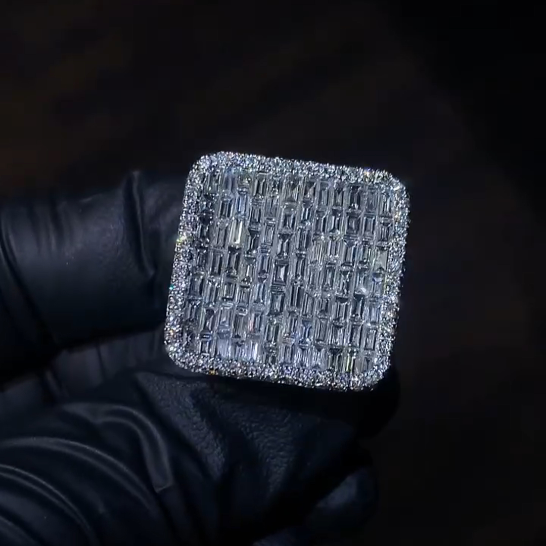 36ct Emerald Cut Diamond Sterling Silver Handmade Men's Ring