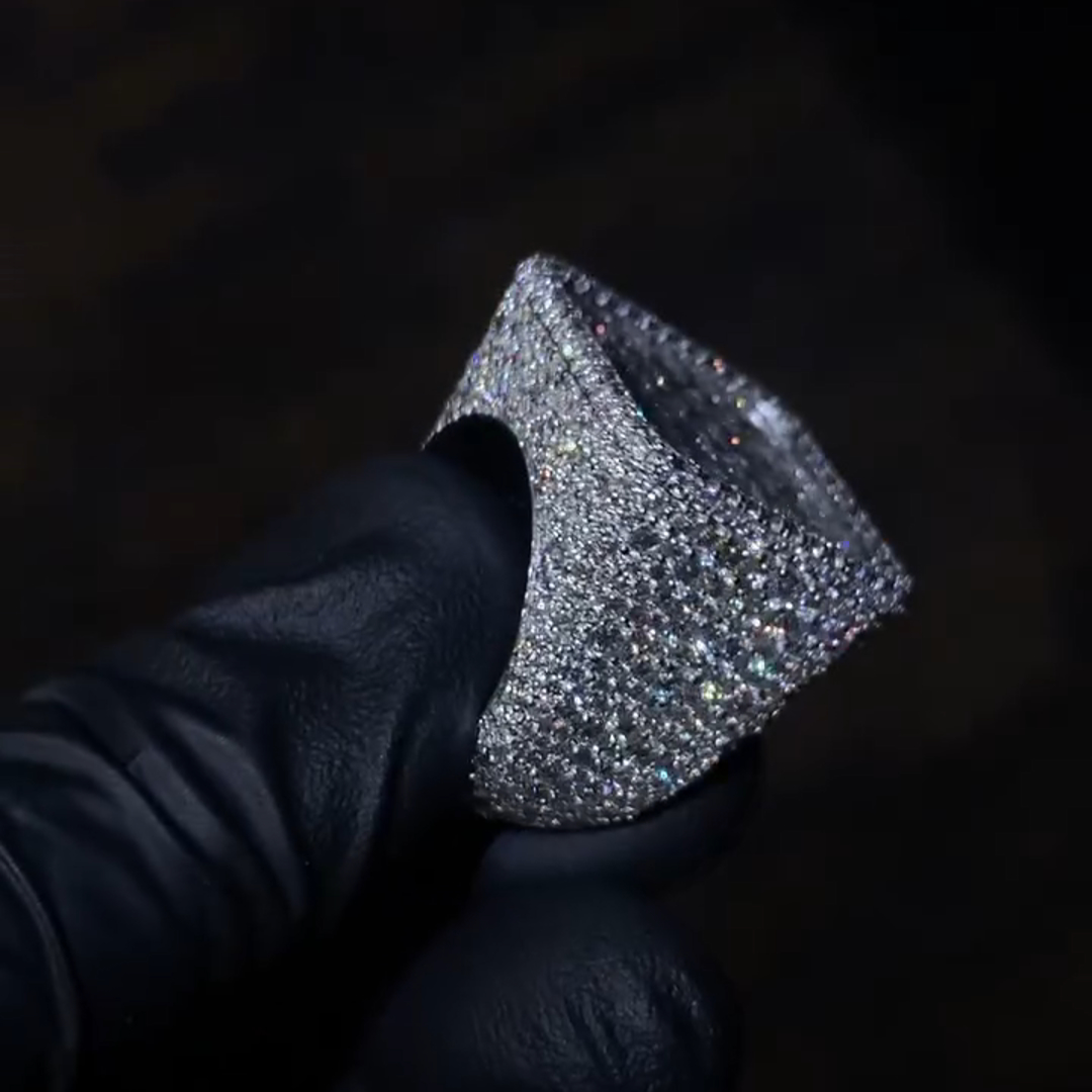 36ct Emerald Cut Diamond Sterling Silver Handmade Men's Ring