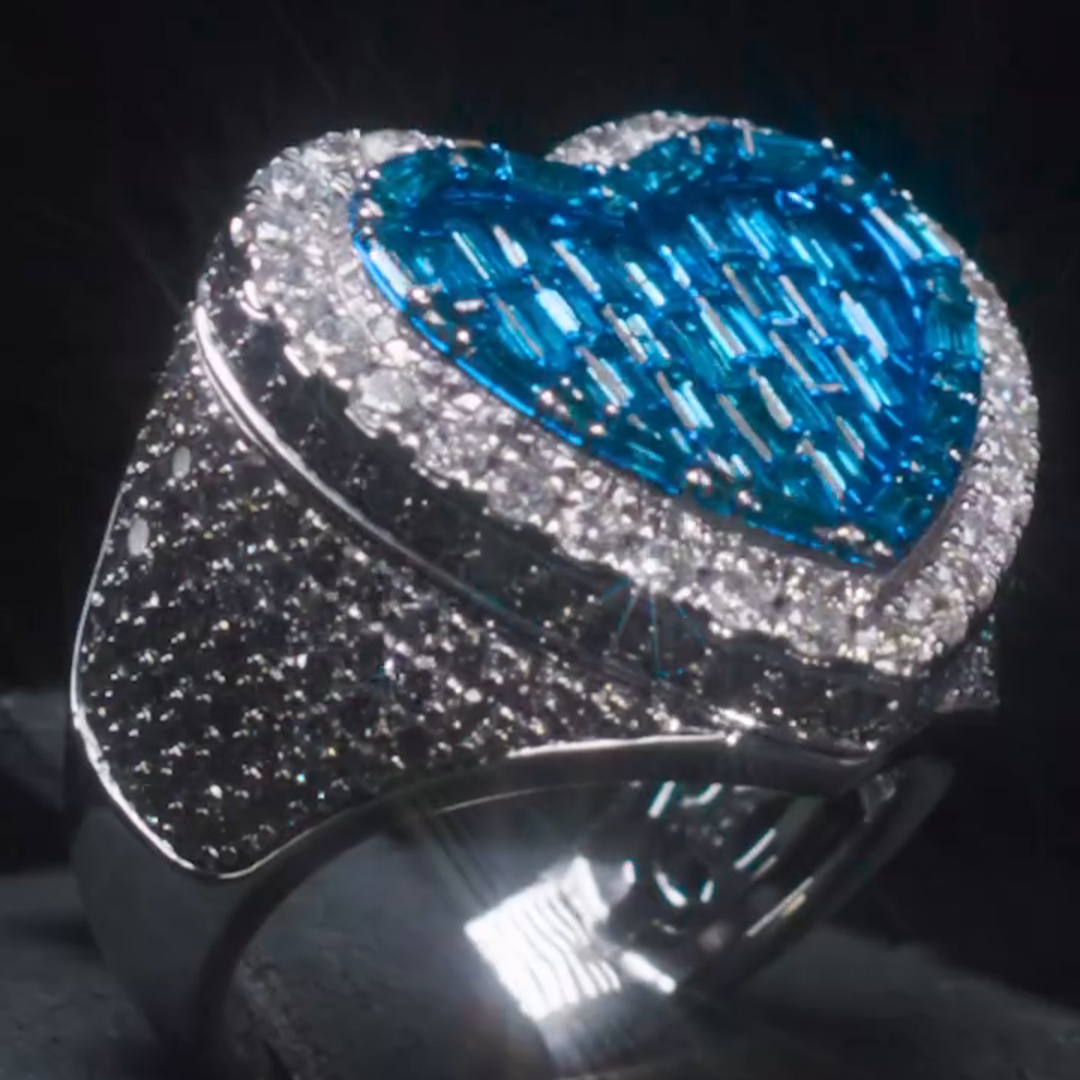 36ct Cushion Cut Sapphire And Diamond Sterling Silver Handmade Men's Ring