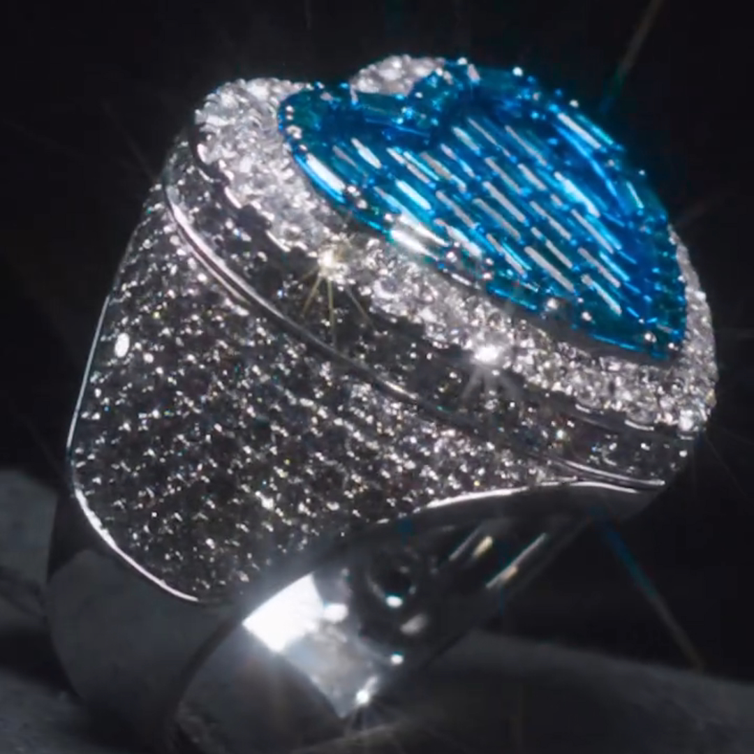 36ct Cushion Cut Sapphire And Diamond Sterling Silver Handmade Men's Ring