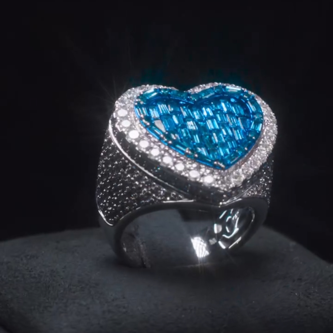 36ct Cushion Cut Sapphire And Diamond Sterling Silver Handmade Men's Ring