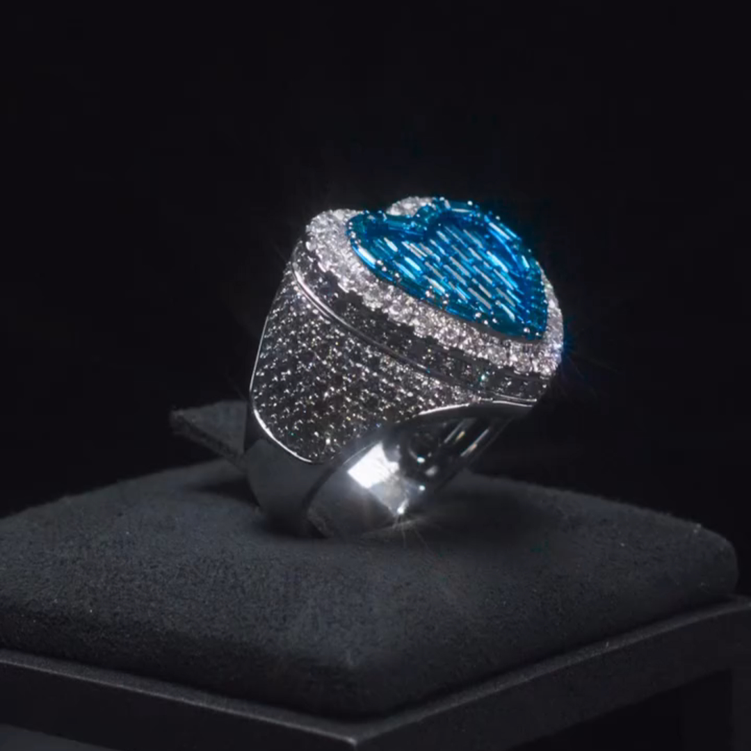 36ct Cushion Cut Sapphire And Diamond Sterling Silver Handmade Men's Ring