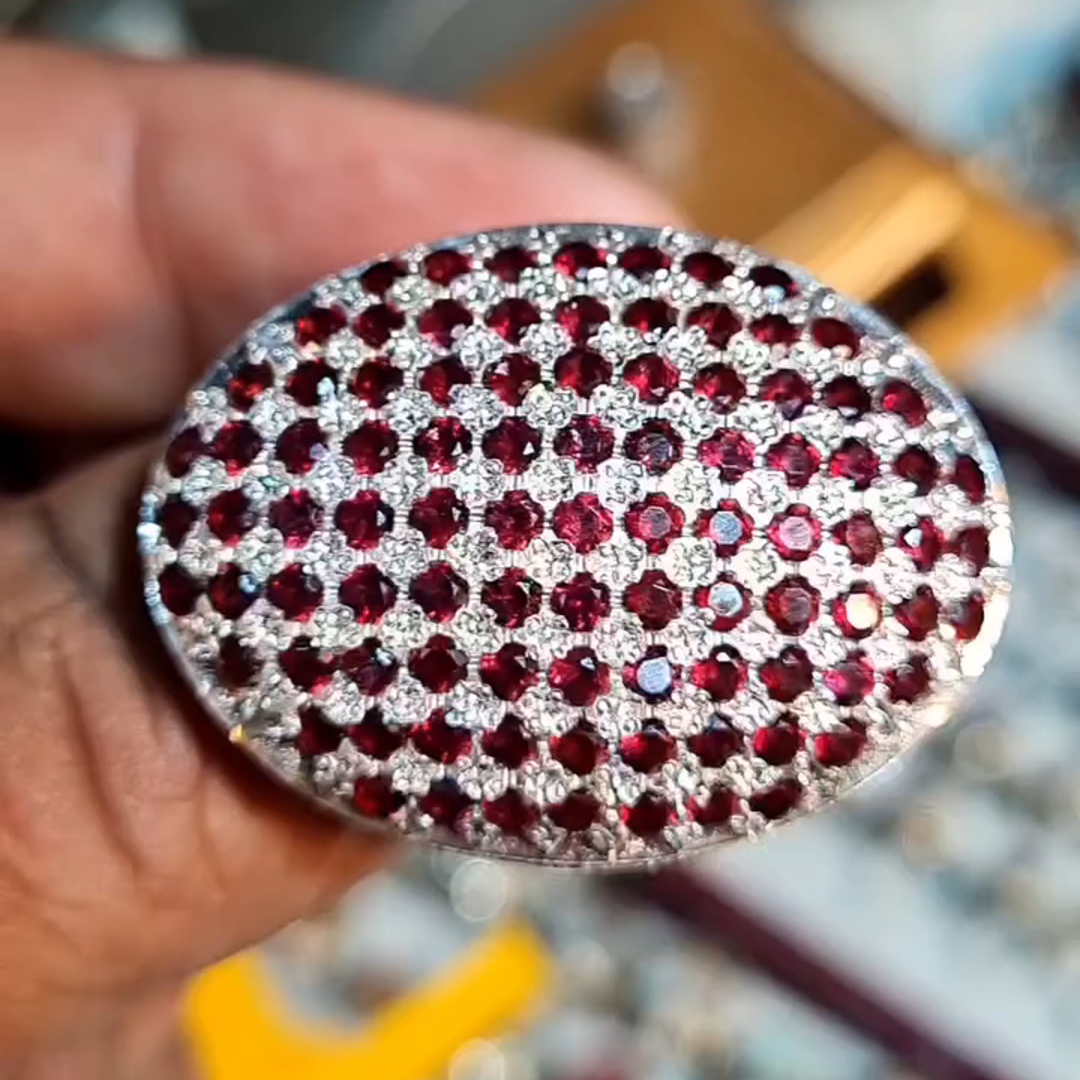 Round Cut Ruby ​​and Diamond Set Luxury Sterling Silver Handmade Ring