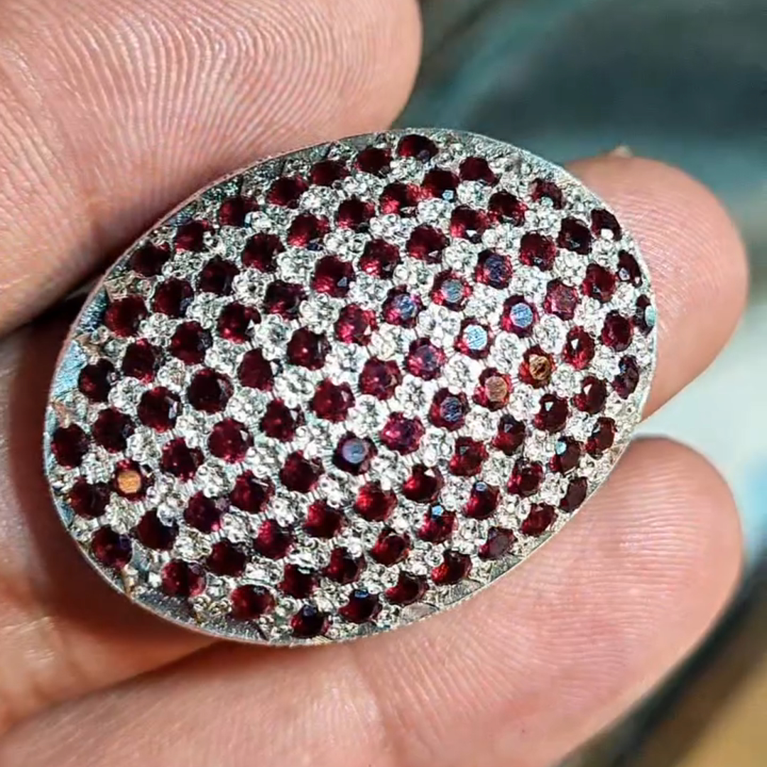 Round Cut Ruby ​​and Diamond Set Luxury Sterling Silver Handmade Ring