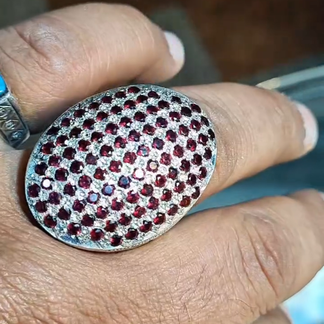Round Cut Ruby ​​and Diamond Set Luxury Sterling Silver Handmade Ring