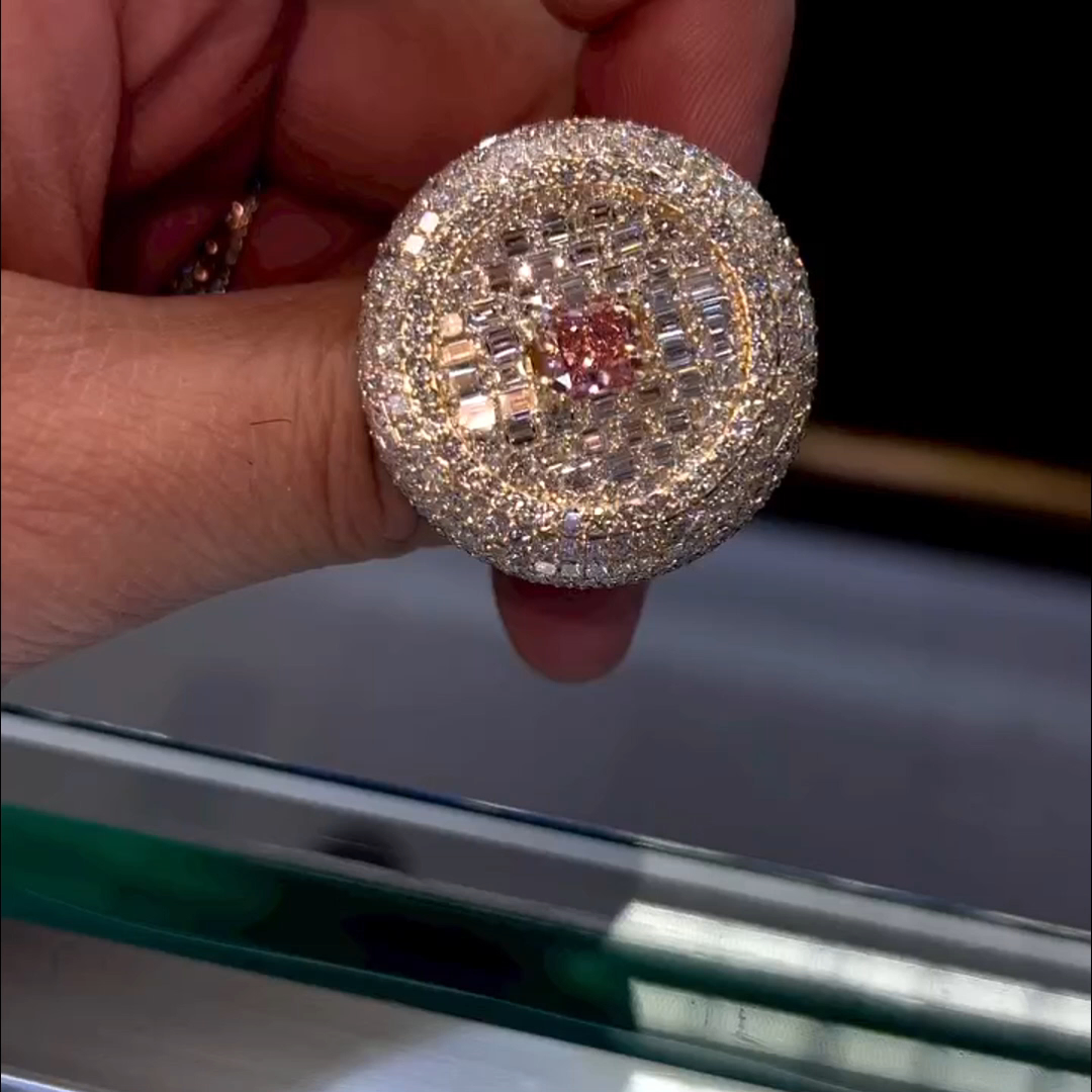 36ctw Cushion Cut Pink Diamond And White Diamond Sterling Silver Plated Rose Gold Handmade Ring