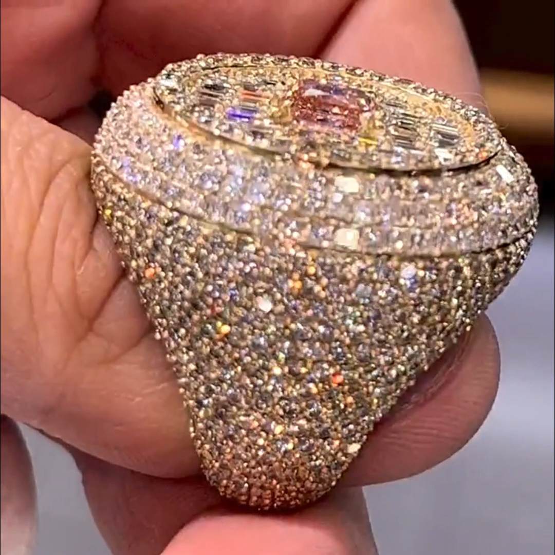 36ctw Cushion Cut Pink Diamond And White Diamond Sterling Silver Plated Rose Gold Handmade Ring