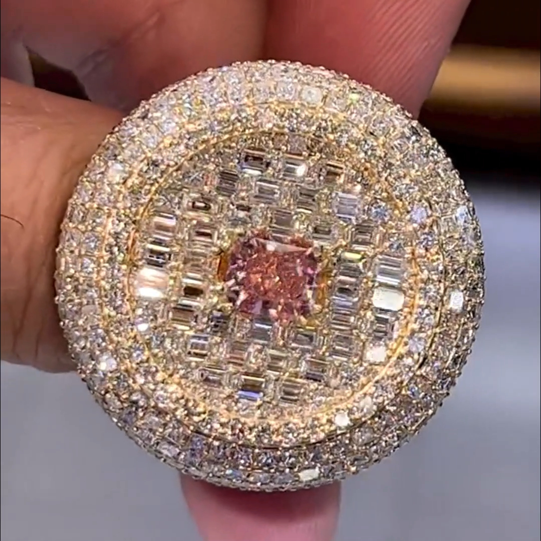 36ctw Cushion Cut Pink Diamond And White Diamond Sterling Silver Plated Rose Gold Handmade Ring