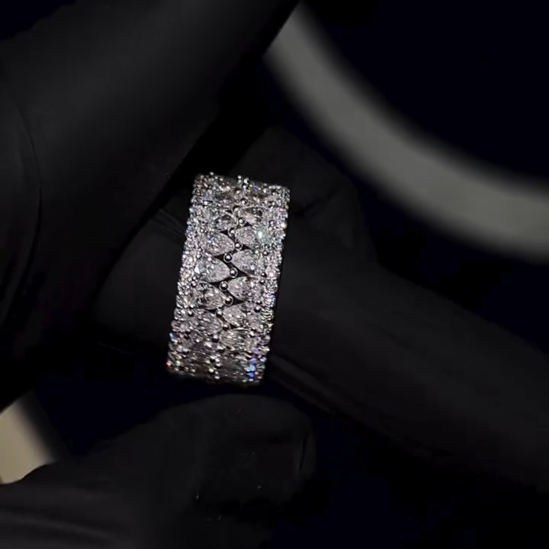 26ctw Pear Cut Diamond Double Layer Design Sterling Silver Handmade Ring