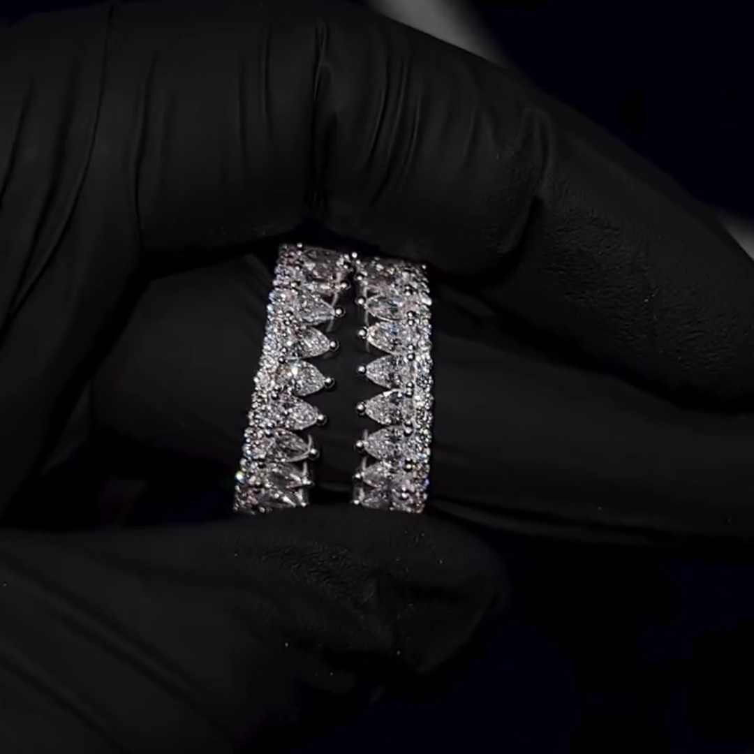 26ctw Pear Cut Diamond Double Layer Design Sterling Silver Handmade Ring