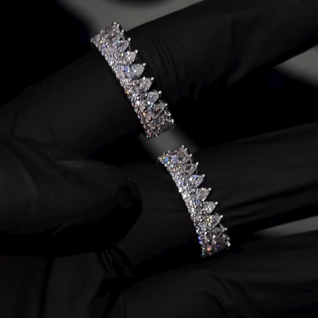 26ctw Pear Cut Diamond Double Layer Design Sterling Silver Handmade Ring