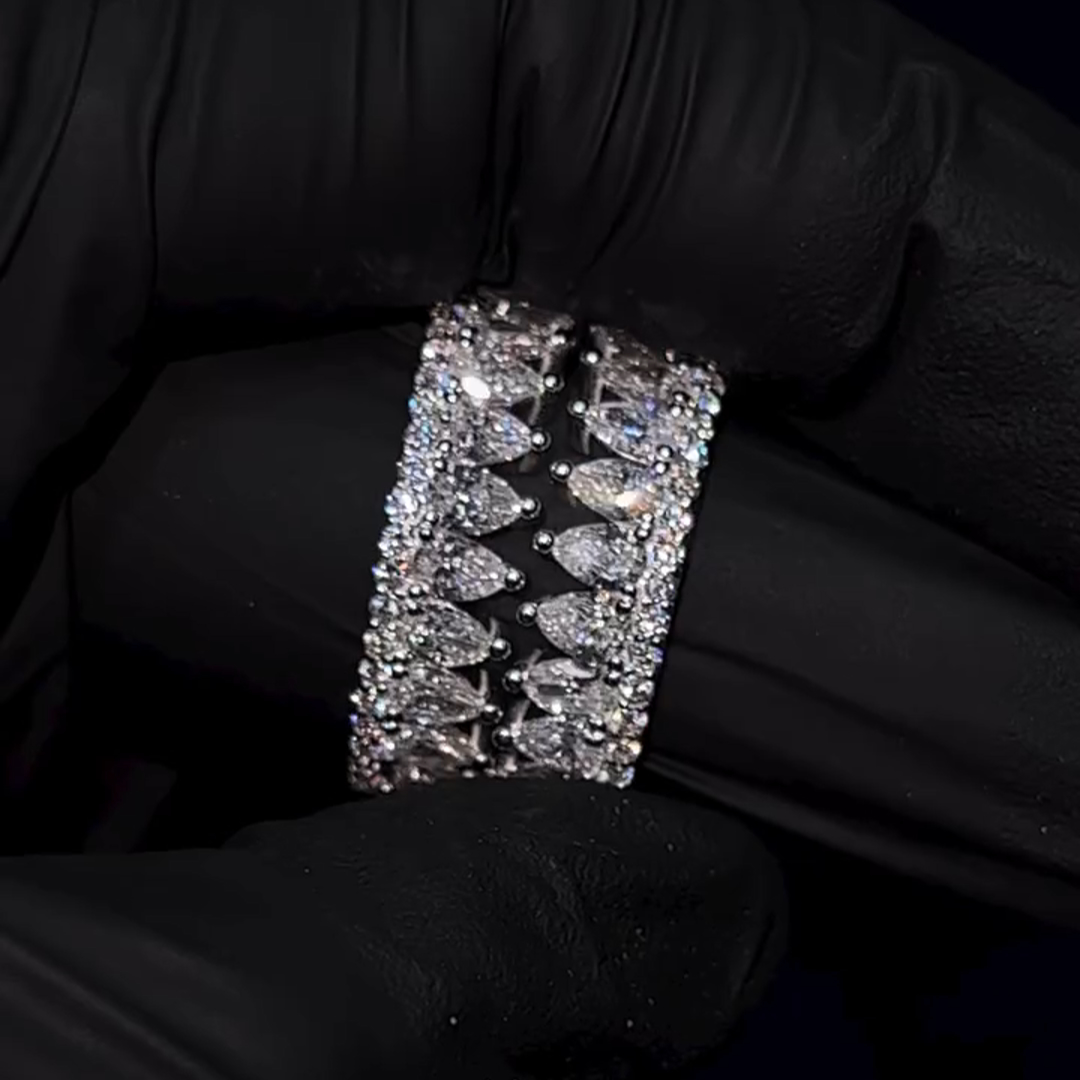 26ctw Pear Cut Diamond Double Layer Design Sterling Silver Handmade Ring