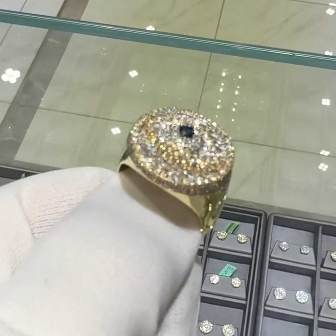 36ctw Round Cut Diamond And Emerald Sterling Silver Plated Yellow Gold Handmade Ring