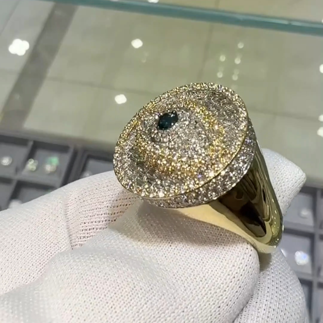 36ctw Round Cut Diamond And Emerald Sterling Silver Plated Yellow Gold Handmade Ring