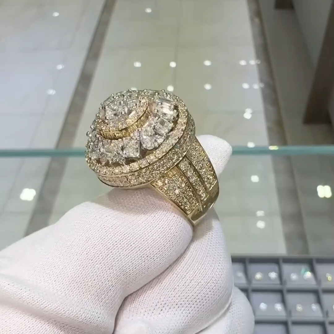 36ctw Oval Cut And Cushion Cut Zircon Sterling Silver Plated Yellow Gold Handmade Ring