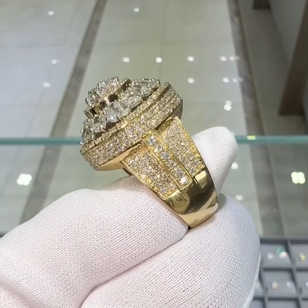 36ctw Oval Cut And Cushion Cut Zircon Sterling Silver Plated Yellow Gold Handmade Ring