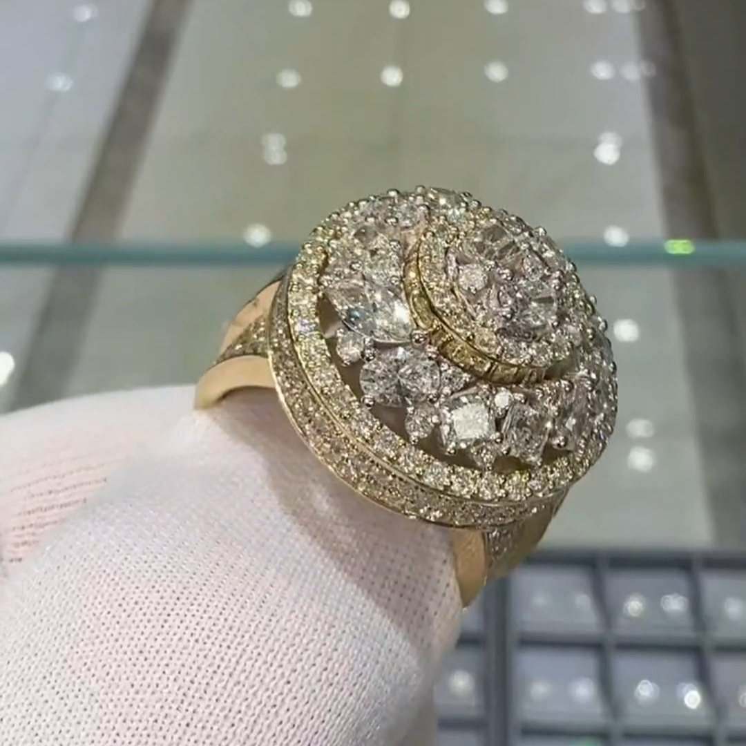 36ctw Oval Cut And Cushion Cut Zircon Sterling Silver Plated Yellow Gold Handmade Ring