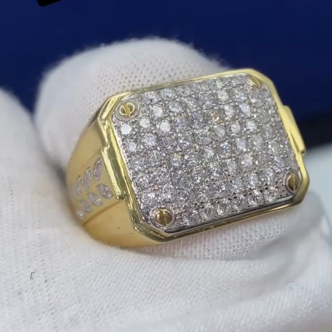 18ct Round-cut Diamond Sterling Silver Plated Yellow Gold Handmade Ring