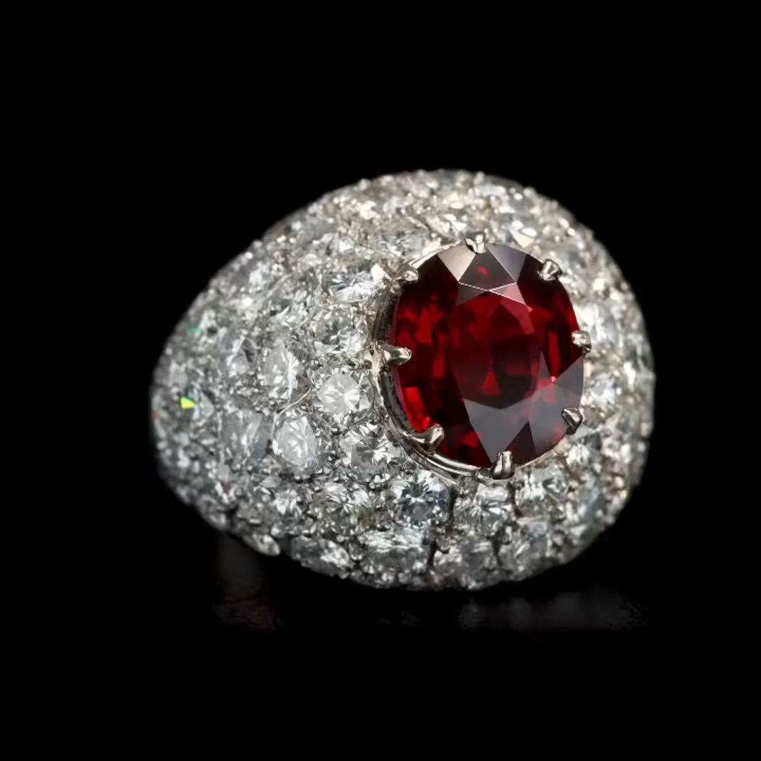 26ct Round Cut Ruby And Diamond Sterling Silver Handmade Ring