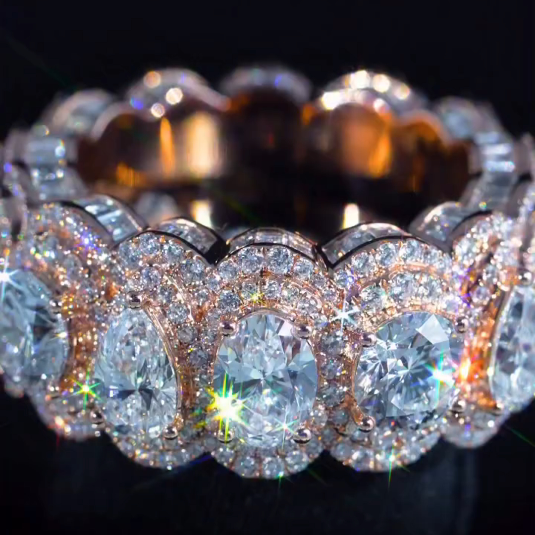 36ct Pear-shaped Round-cut And Oval-cut Diamond Sterling Silver And Rose Gold Plated Handmade Ring