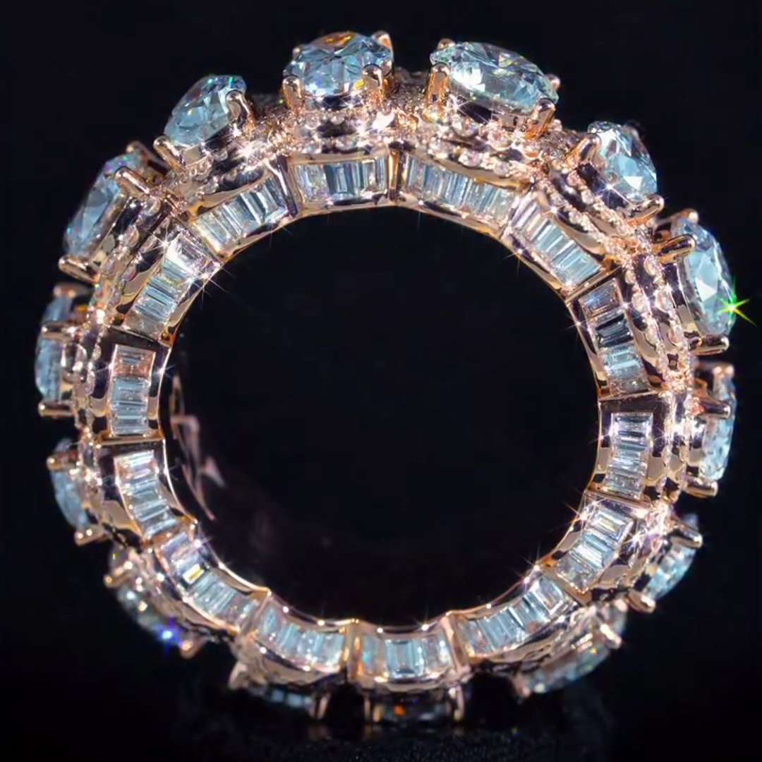 36ct Pear-shaped Round-cut And Oval-cut Diamond Sterling Silver And Rose Gold Plated Handmade Ring