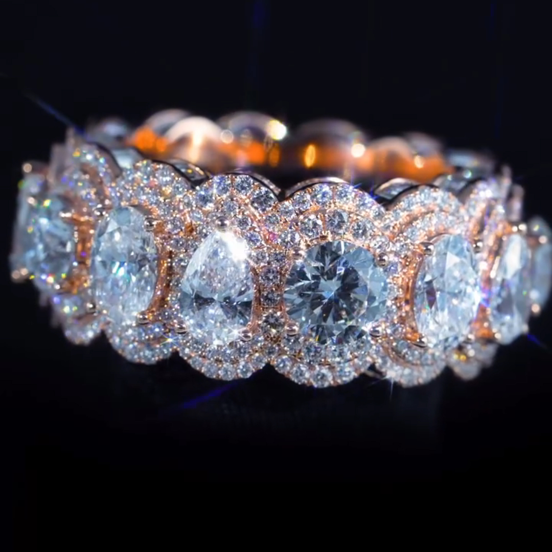 36ct Pear-shaped Round-cut And Oval-cut Diamond Sterling Silver And Rose Gold Plated Handmade Ring