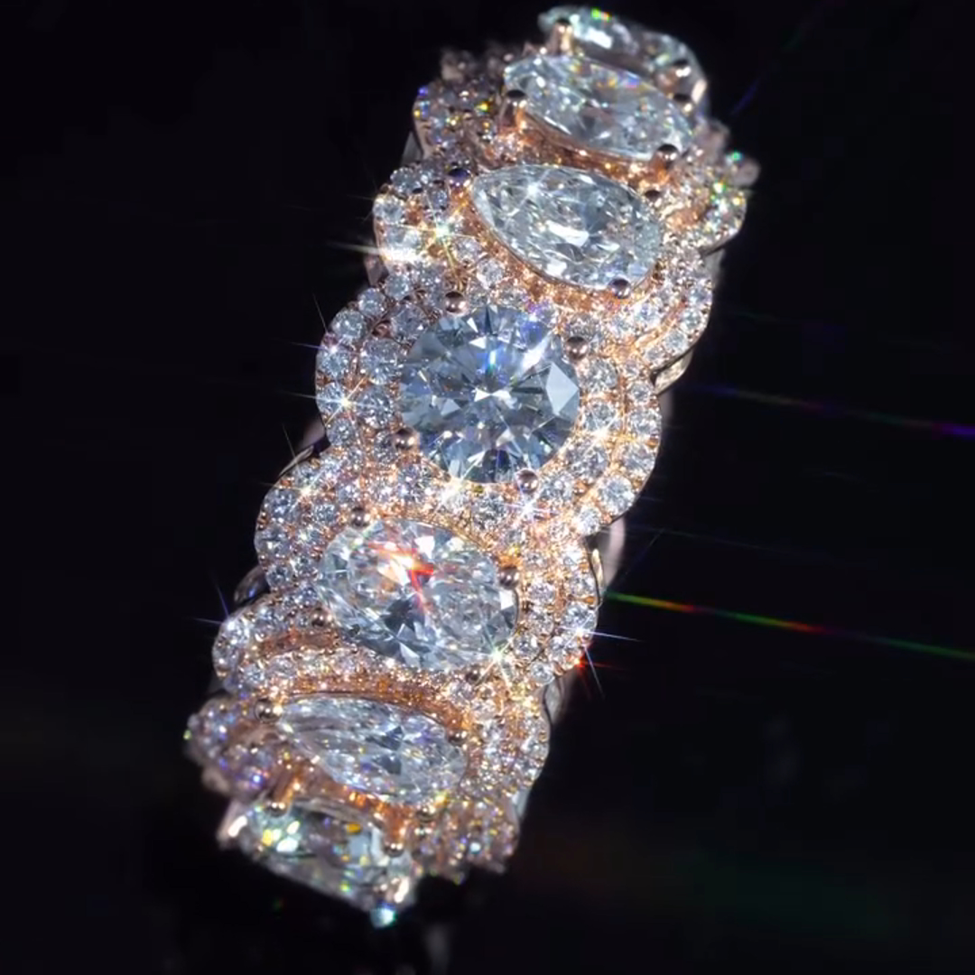 36ct Pear-shaped Round-cut And Oval-cut Diamond Sterling Silver And Rose Gold Plated Handmade Ring