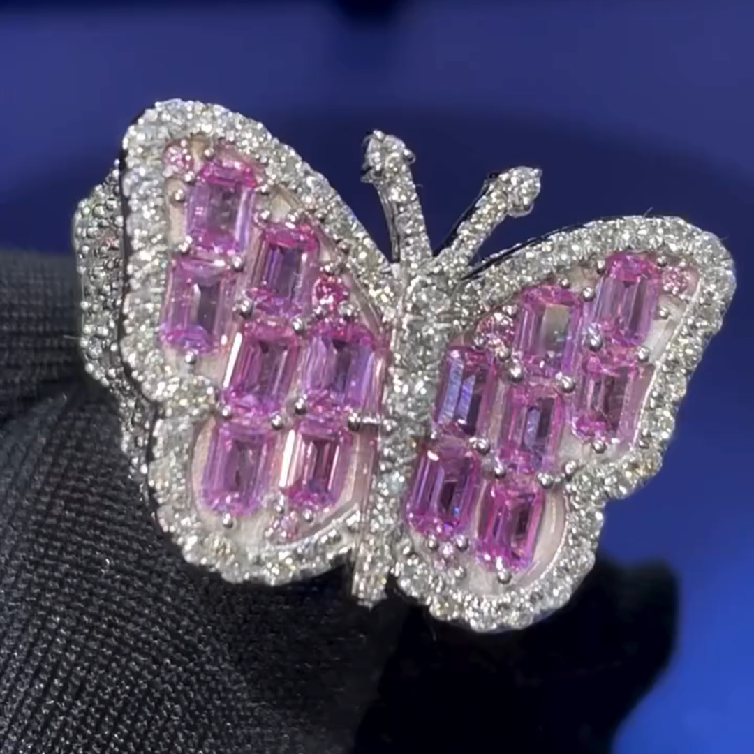 26ct Purple Diamond Inlaid Luxury Sterling Silver Handmade Butterfly Shape Ring