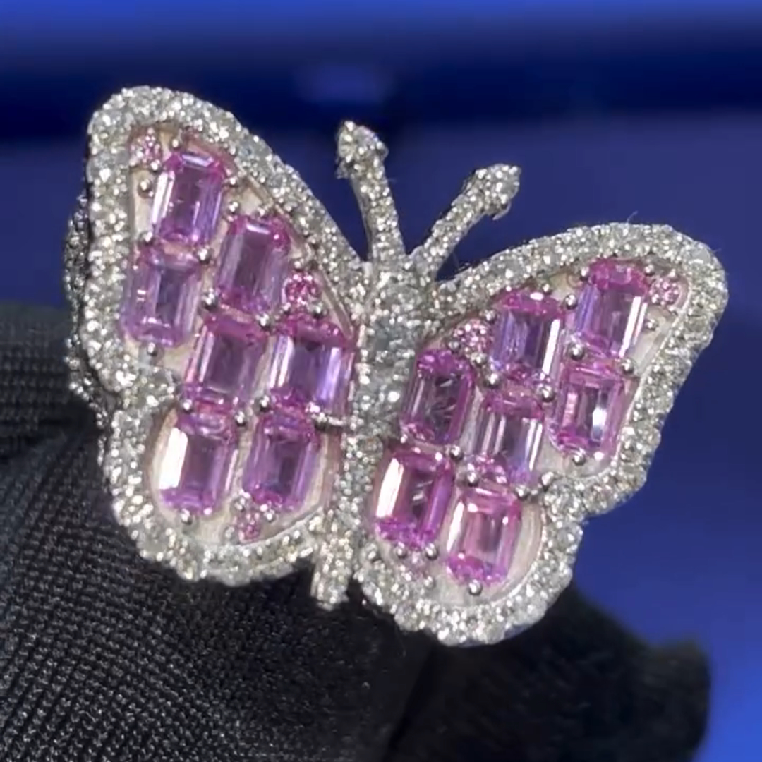 26ct Purple Diamond Inlaid Luxury Sterling Silver Handmade Butterfly Shape Ring