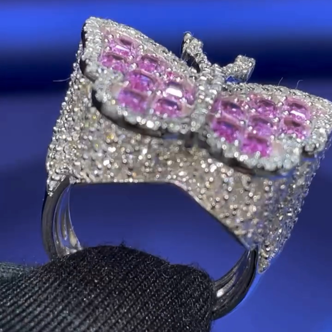26ct Purple Diamond Inlaid Luxury Sterling Silver Handmade Butterfly Shape Ring