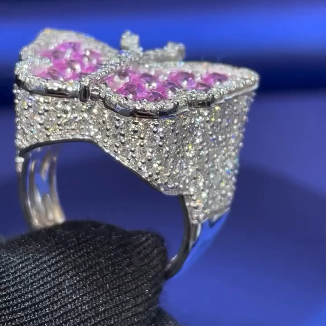 26ct Purple Diamond Inlaid Luxury Sterling Silver Handmade Butterfly Shape Ring