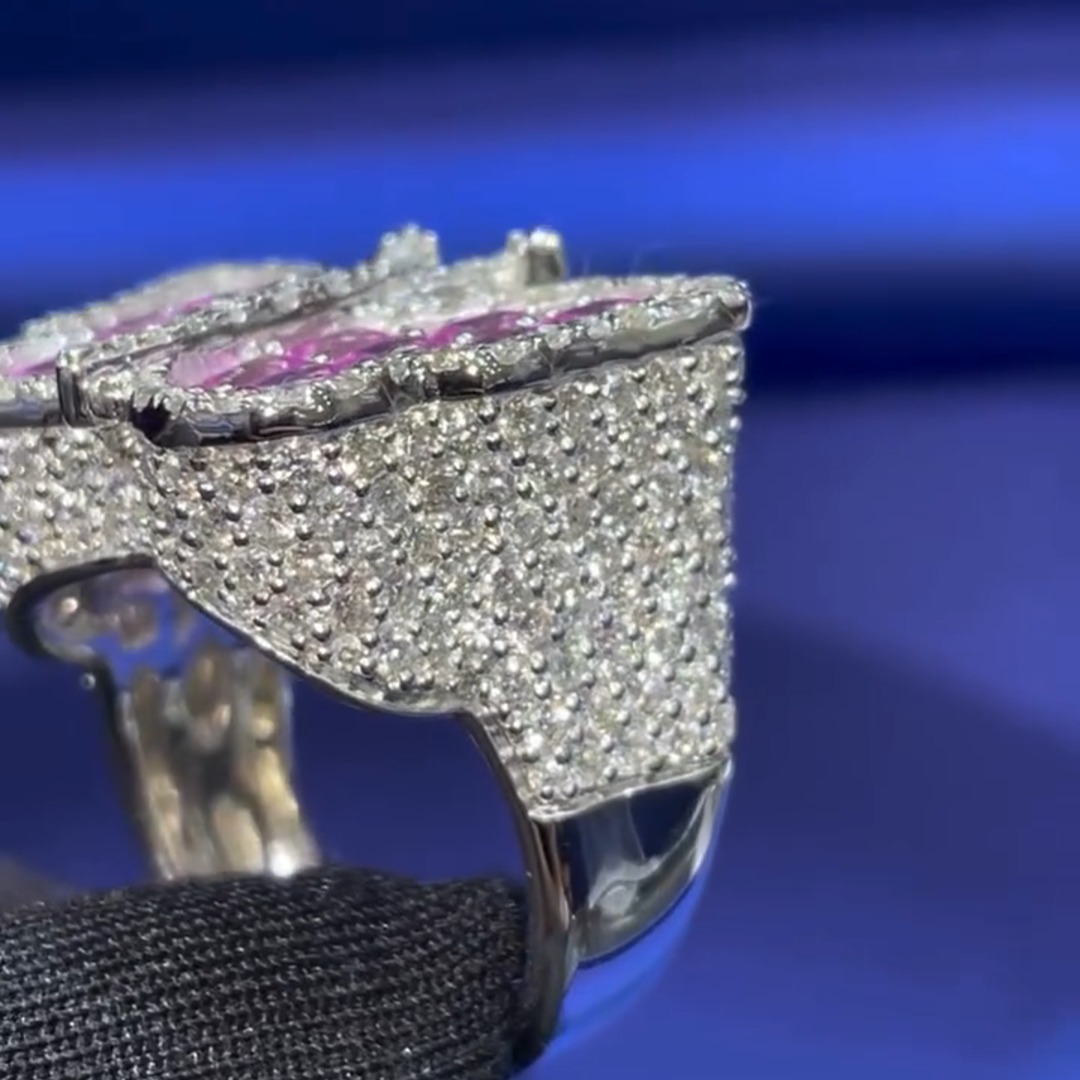 26ct Purple Diamond Inlaid Luxury Sterling Silver Handmade Butterfly Shape Ring