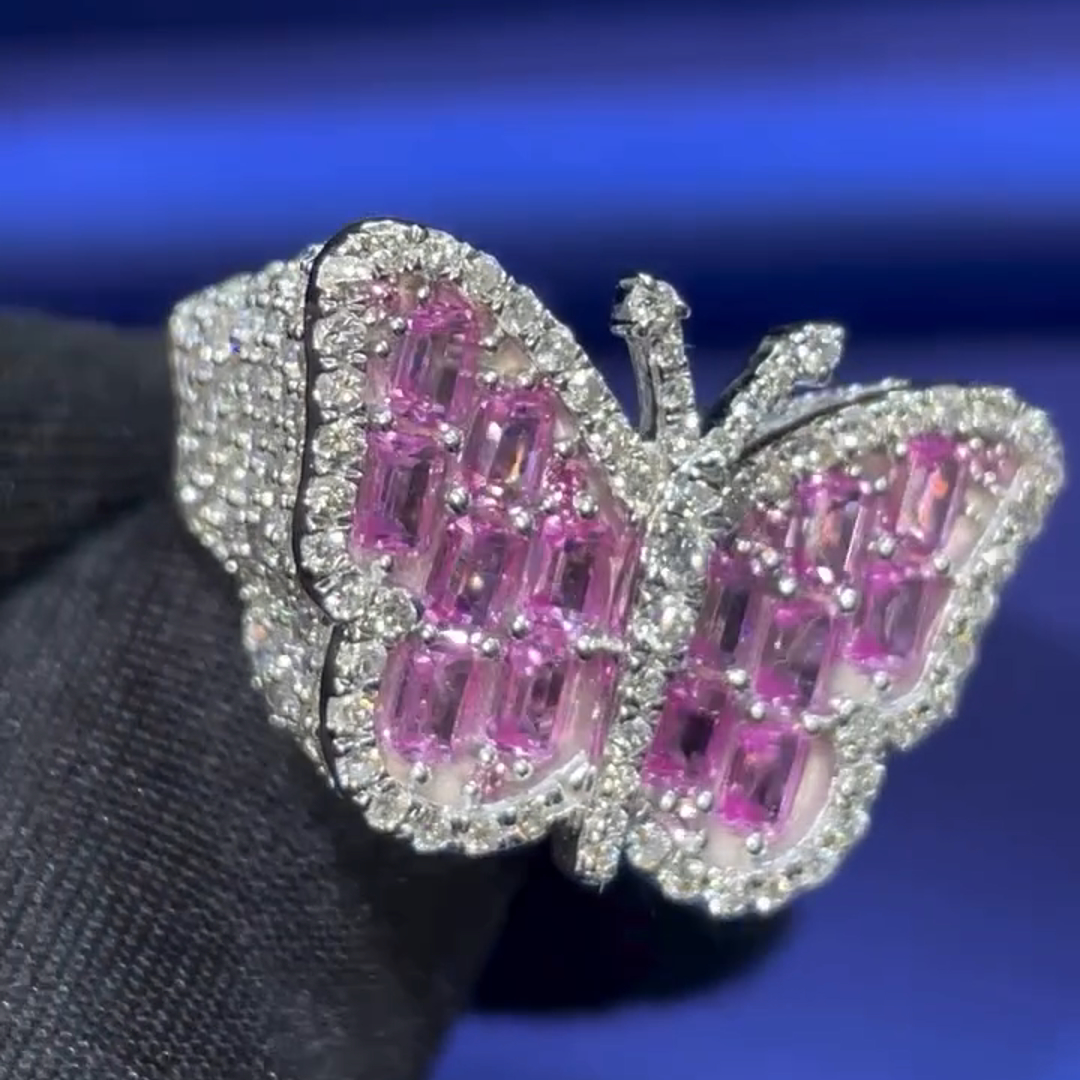 26ct Purple Diamond Inlaid Luxury Sterling Silver Handmade Butterfly Shape Ring