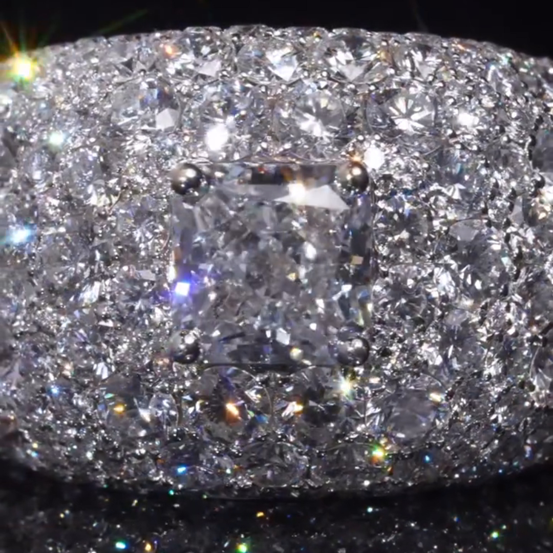36ctw Princess Cut Zircon Sterling Silver Handmade Ring