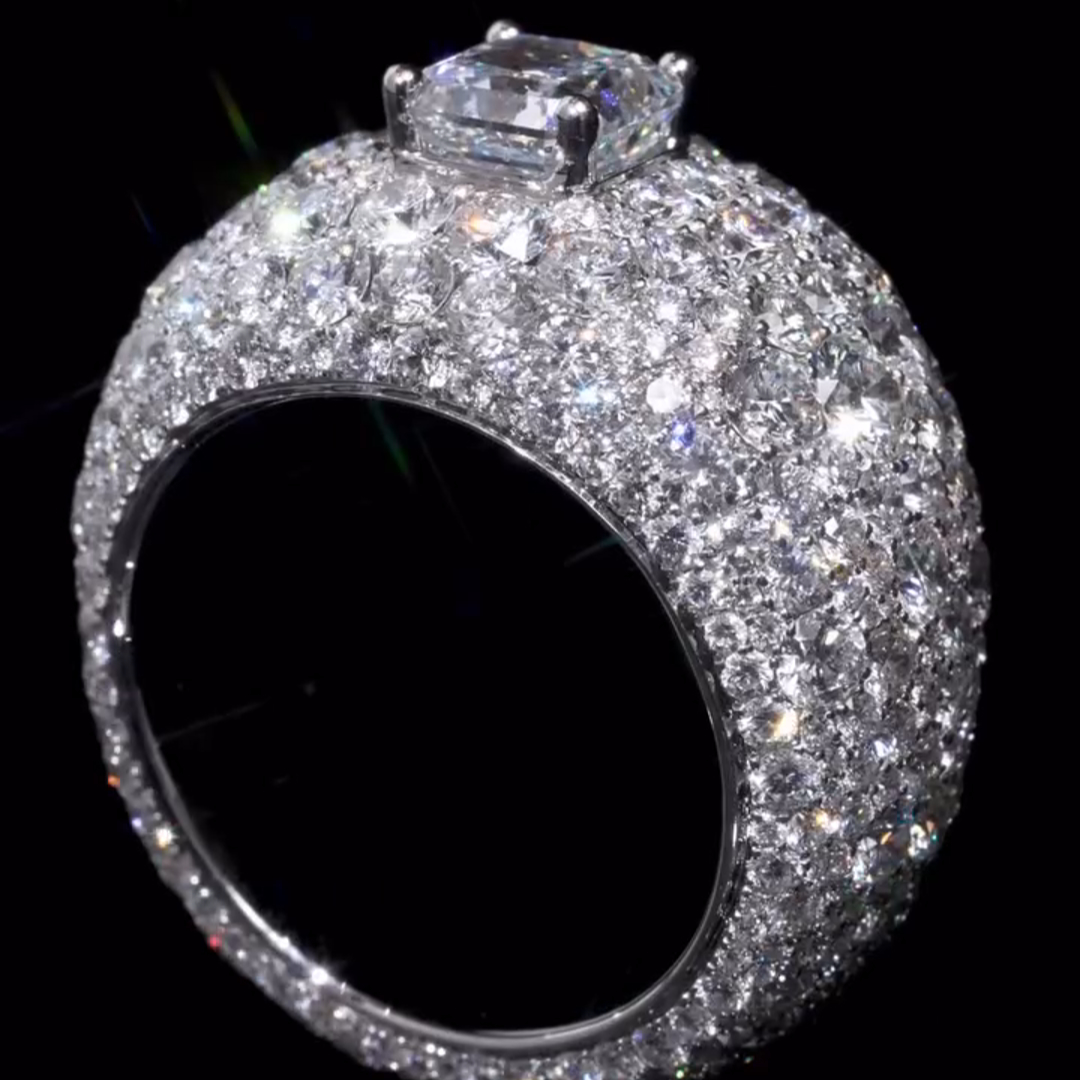 36ctw Princess Cut Zircon Sterling Silver Handmade Ring