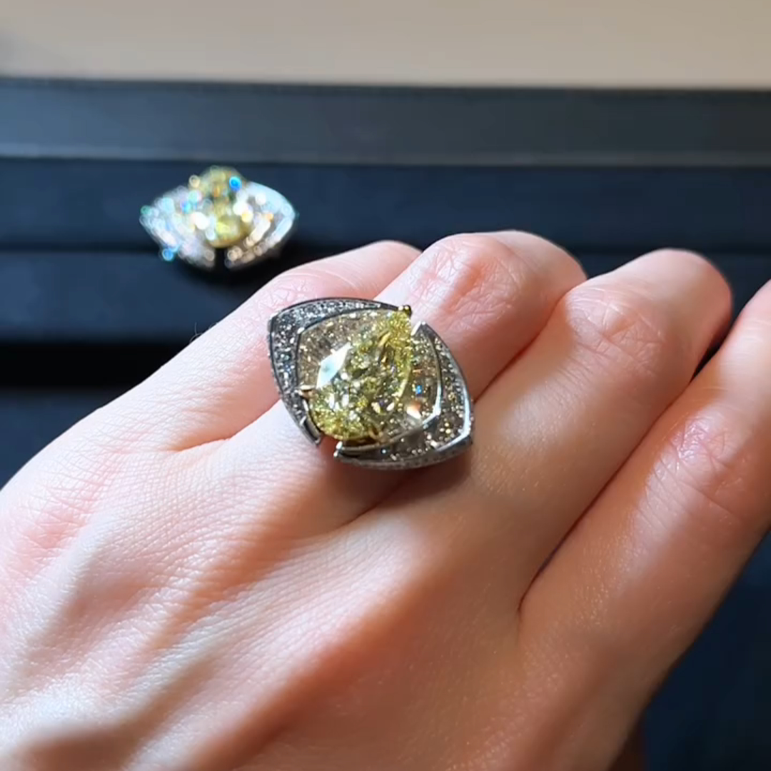 18ct Pear Cut Yellow Diamond Luxury Sterling Silver Handmade Ring