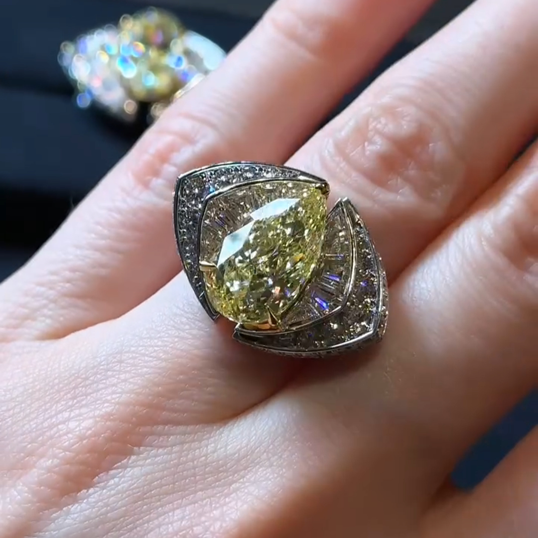 18ct Pear Cut Yellow Diamond Luxury Sterling Silver Handmade Ring