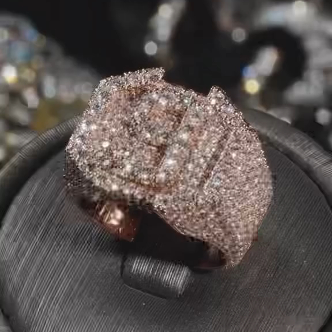 36ct Diamond Inlaid Luxury Sterling Silver Plated Rose Gold Handmade Ring