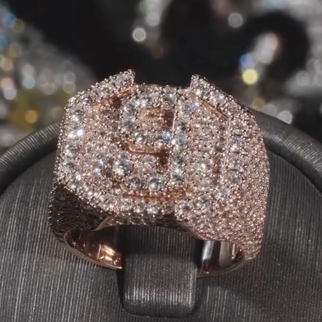 36ct Diamond Inlaid Luxury Sterling Silver Plated Rose Gold Handmade Ring