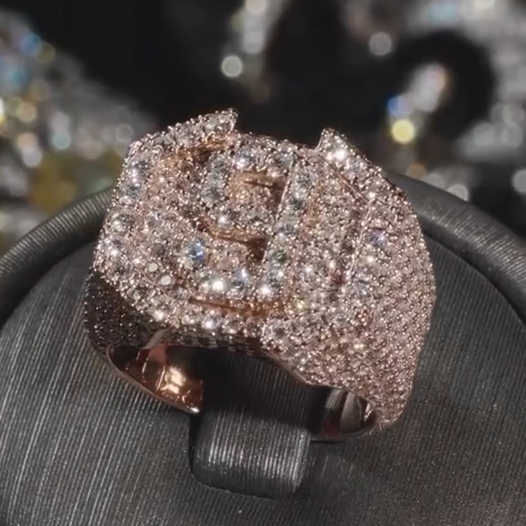 36ct Diamond Inlaid Luxury Sterling Silver Plated Rose Gold Handmade Ring