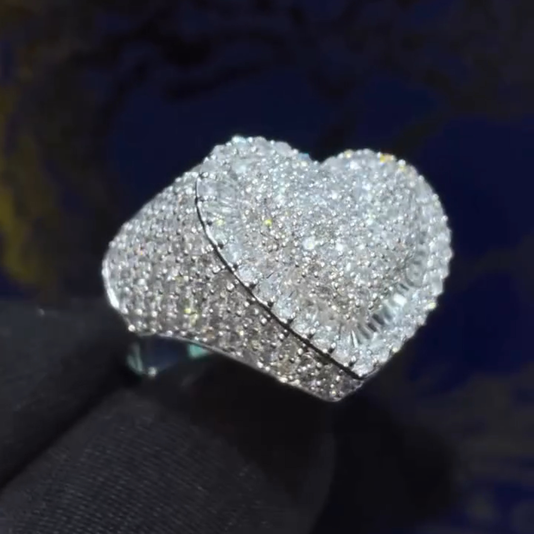 36ctw Diamond Heart Shape Luxury Sterling Silver Handmade Ring
