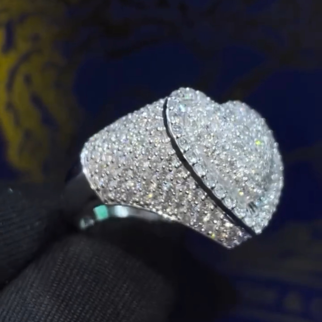 36ctw Diamond Heart Shape Luxury Sterling Silver Handmade Ring