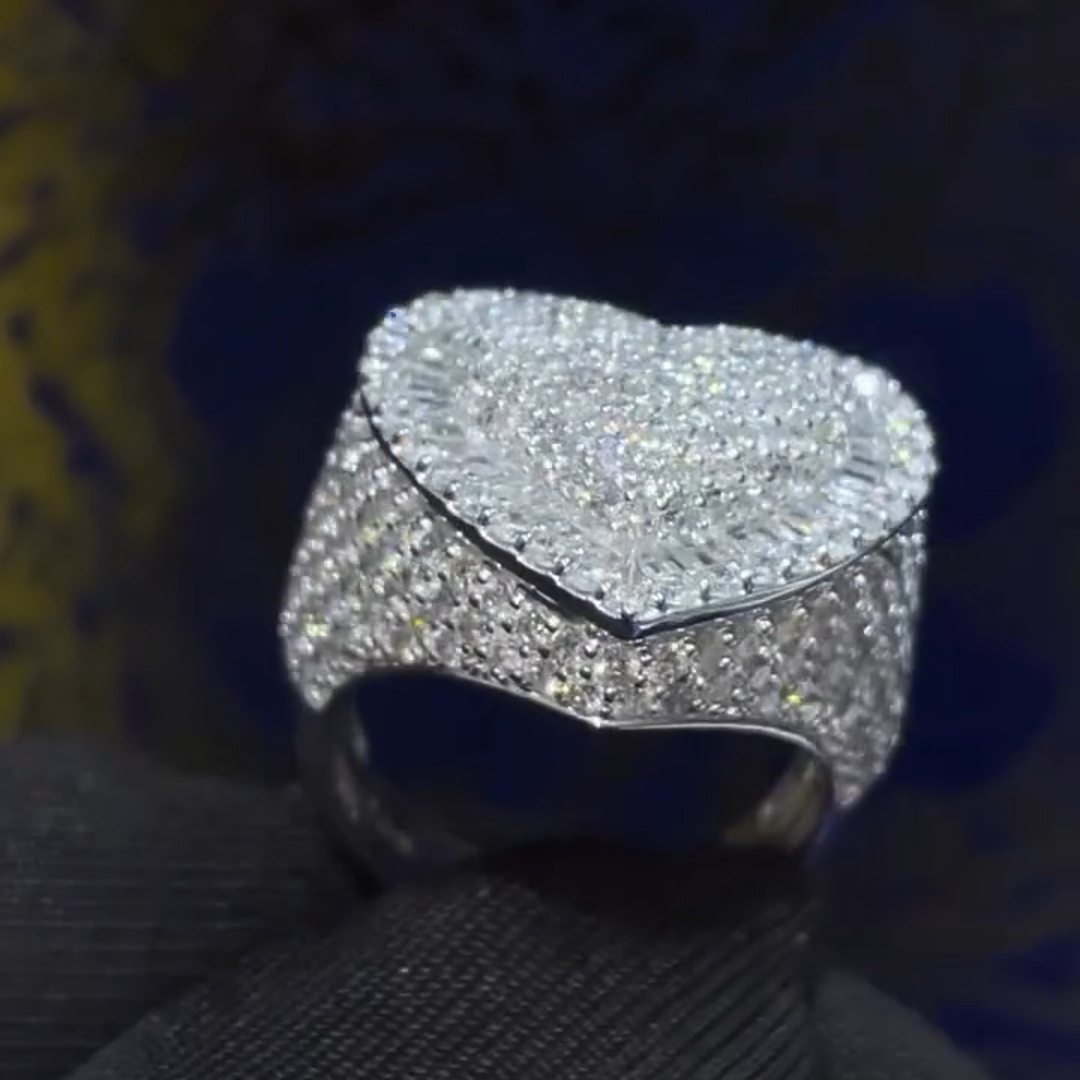 36ctw Diamond Heart Shape Luxury Sterling Silver Handmade Ring
