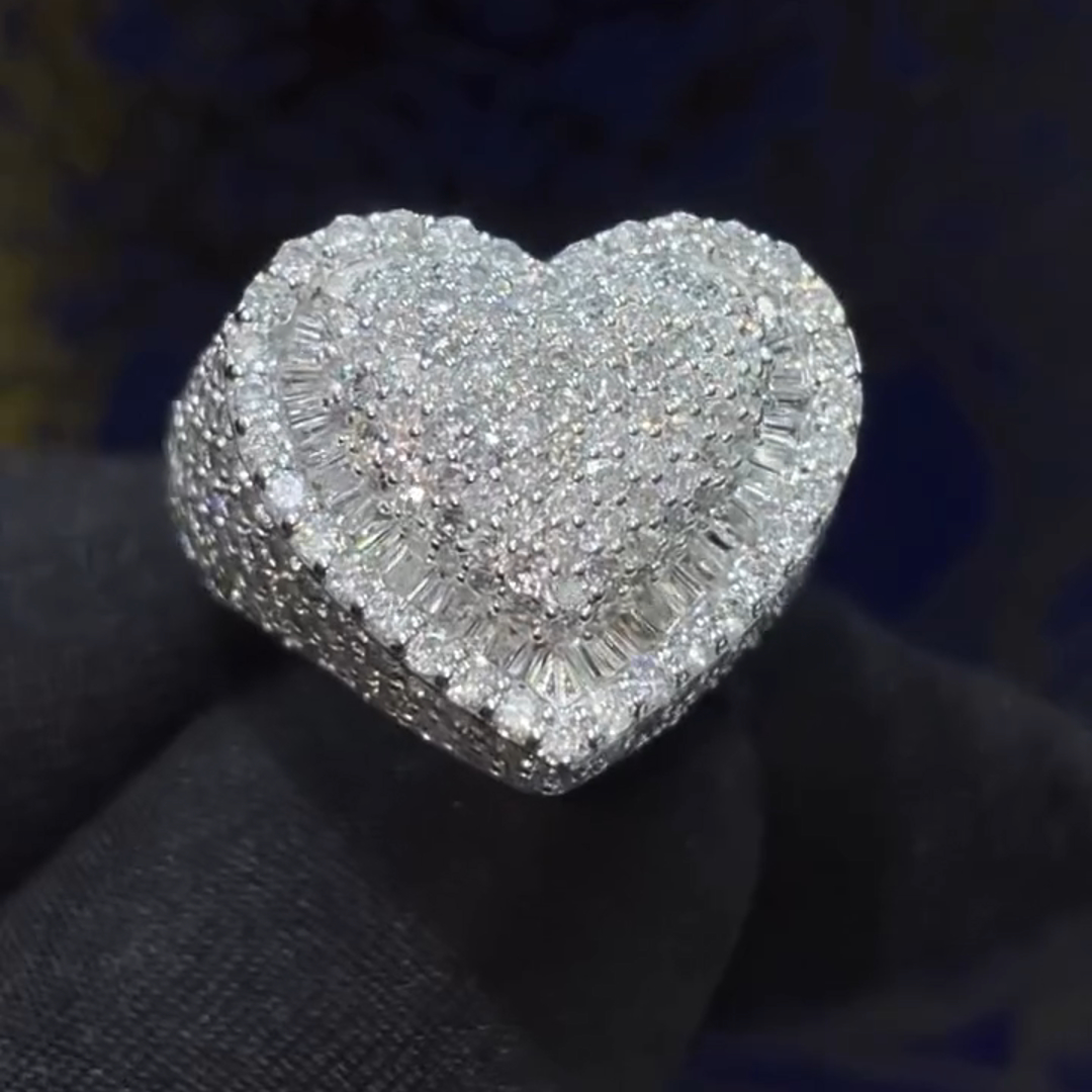 36ctw Diamond Heart Shape Luxury Sterling Silver Handmade Ring