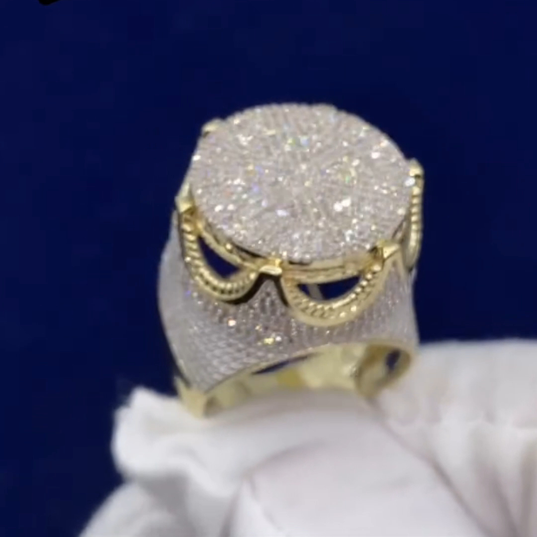 26ctw Round Cut Diamond Luxury Sterling Silver Plated Yellow Gold Handmade Ring